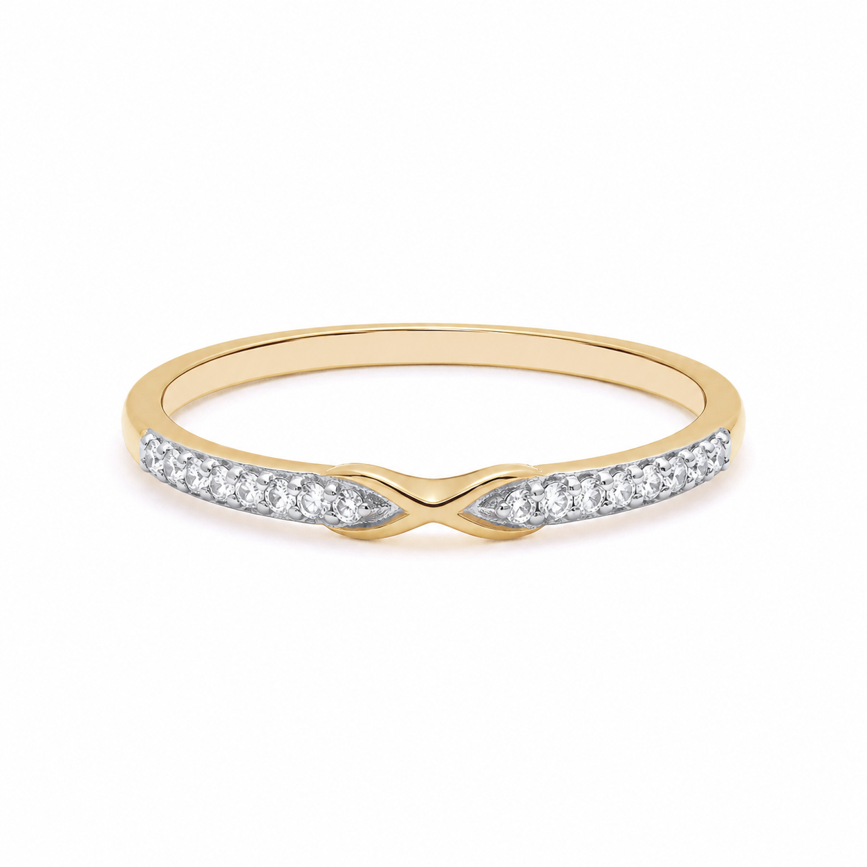 18ct Gold Infinity Eternity Band Ring on Solid Sterling Silver 925 Hallmark