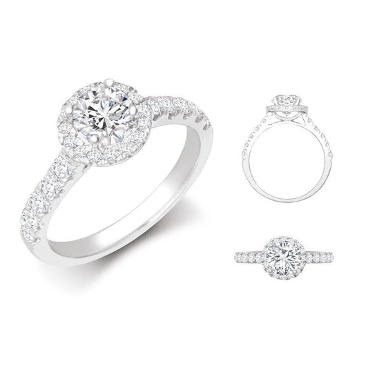 18ct White Gold Halo Ring 0.50ct Lab Created Diamond Centre Stone Hallmarked