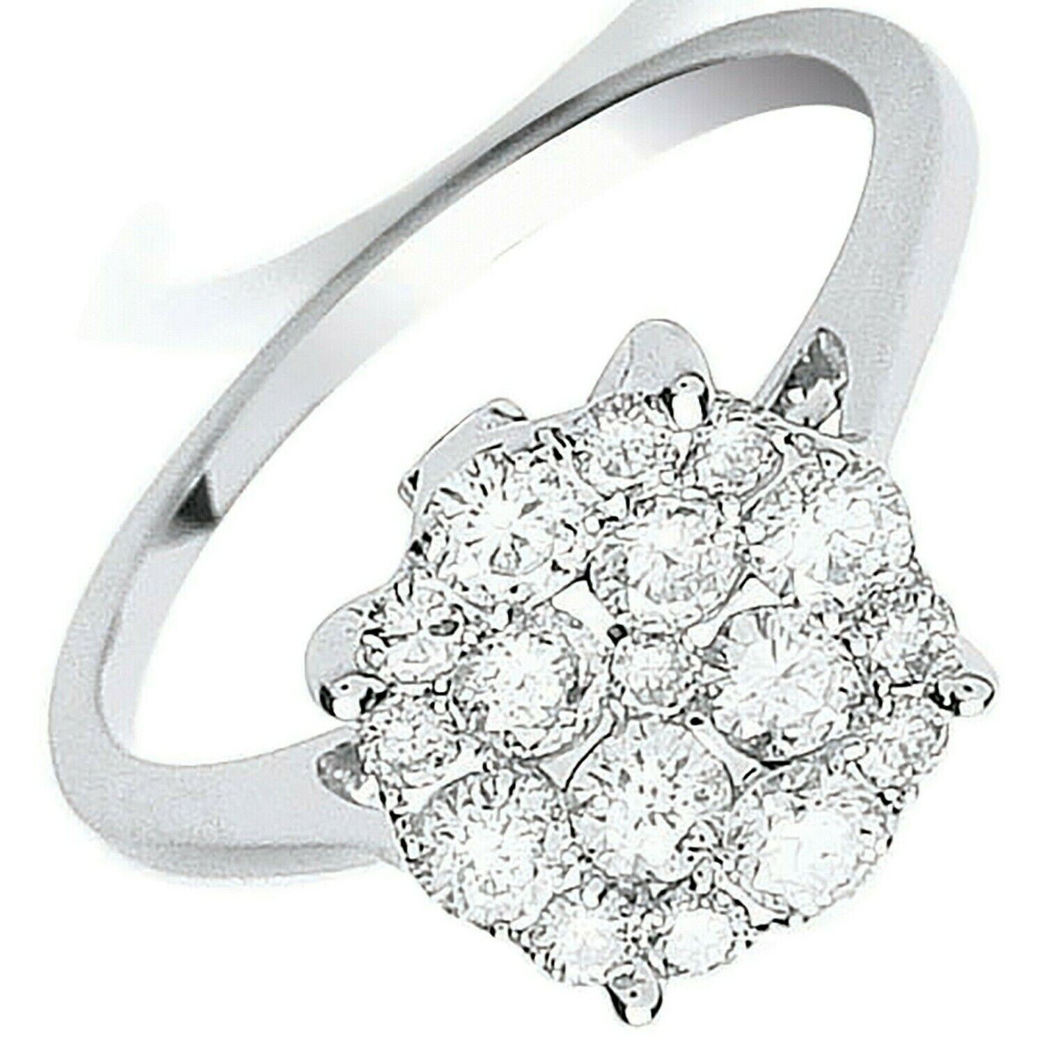 Real Diamond Ring 18ct White Gold Cluster Engagement 0.75 Carat Weight Diamonds