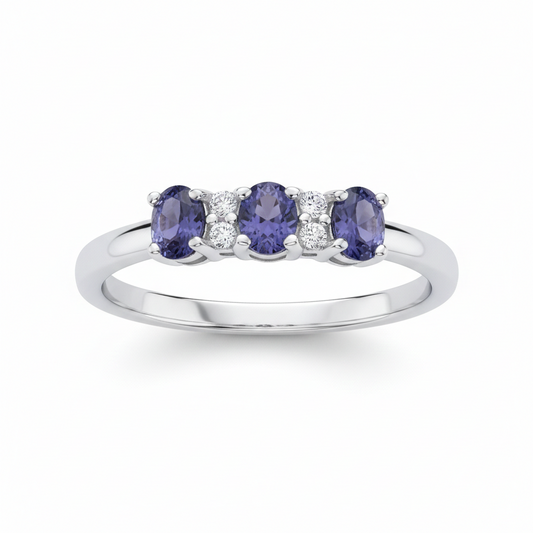 Tanzanite Three Stone Trilogy Ring Solid Sterling Silver 925Hallmark Size K-S