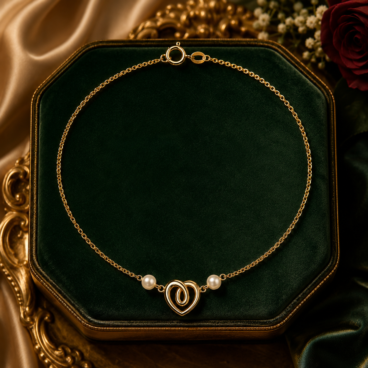 Infinity Heart Freshwater Pearl Bracelet 9ct Yellow Gold 375 Hallmark 19cm