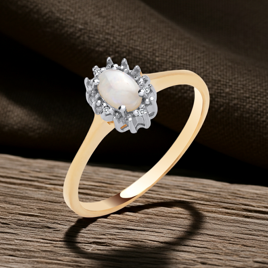 Natural Opal and Diamond Cluster Ring 18ct Gold on Sterling Silver 925 Size J-V