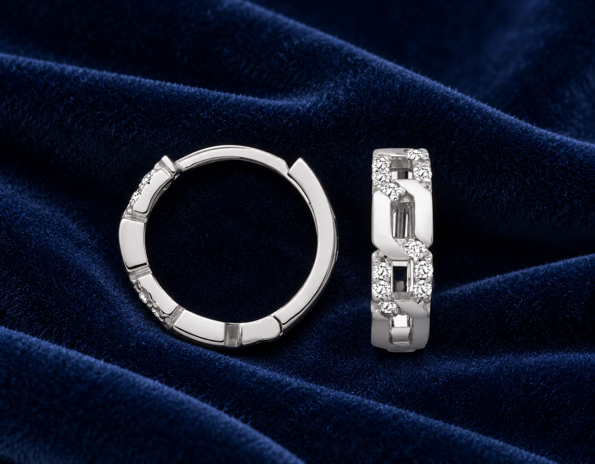 Real Diamond Huggie Hoop Earrings 9ct White Gold 12mm 0.12ctw Mined Diamonds