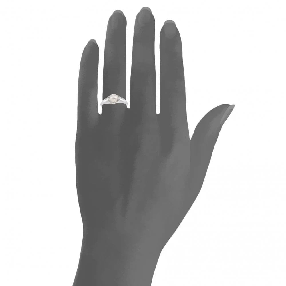 Freshwater Pearl & Diamond Accent Heart Ring Solid White Gold