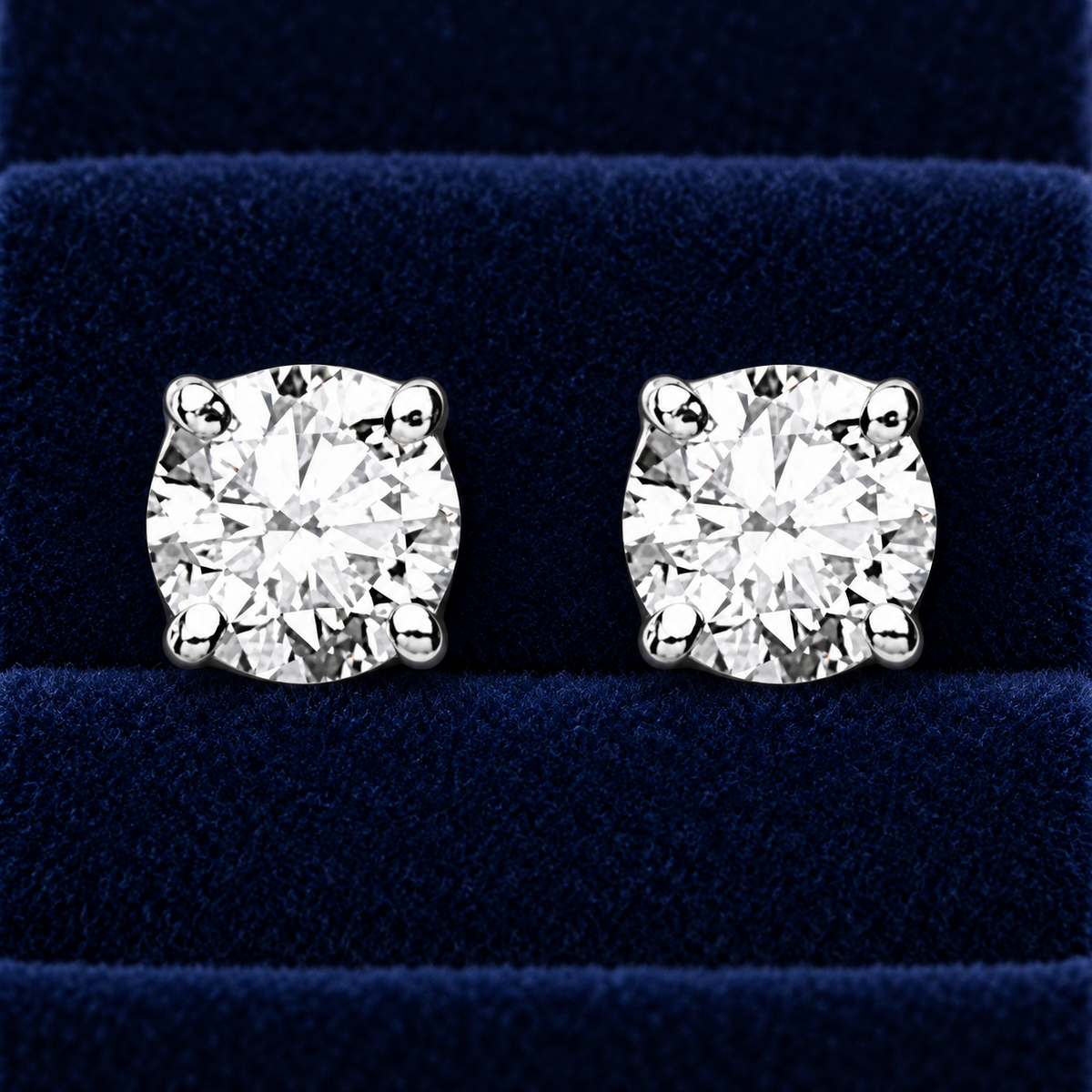 Real Diamond Solitaire Earrings 18ct White Gold Studs 1.40ctw Mined Diamonds