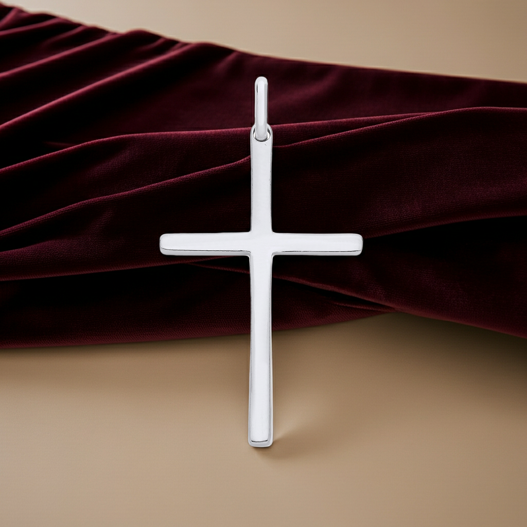 Sterling Silver Plain Cross Pendant 925 Hallmark 34mm Rhodium Finish