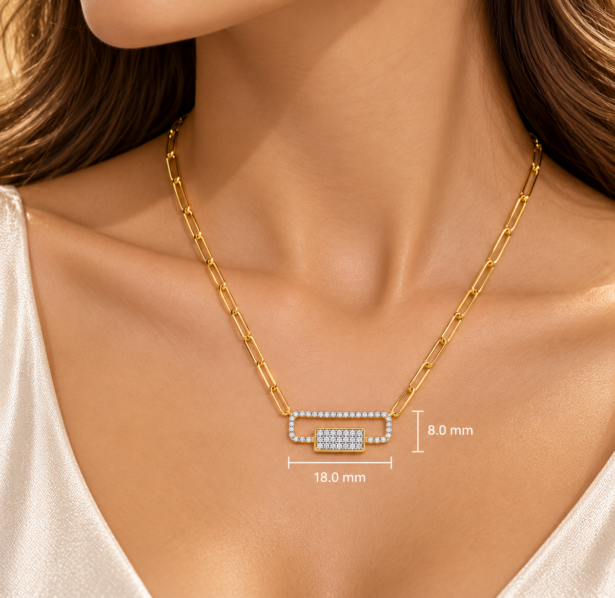 Paperclip Chain Necklace Real Diamond Geometric Pendant 9ct Yellow Gold