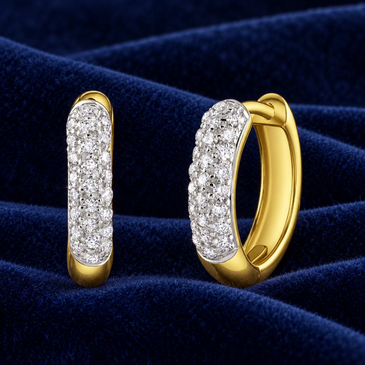 Real Diamond Huggie Hoop Earrings 9ct Yellow Gold 14.5mm Diameter 0.25ctw Pave