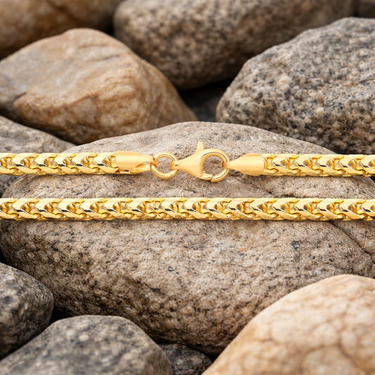 18ct Gold Franco Chain on Solid Silver 24"  3.8mm Wide British Made Hallmarked