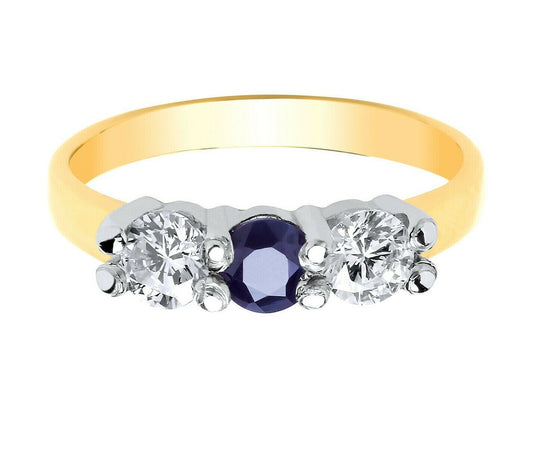 Real Sapphire Trilogy Ring 9ct Yellow Gold Three Stone Engagement Full Hallmark