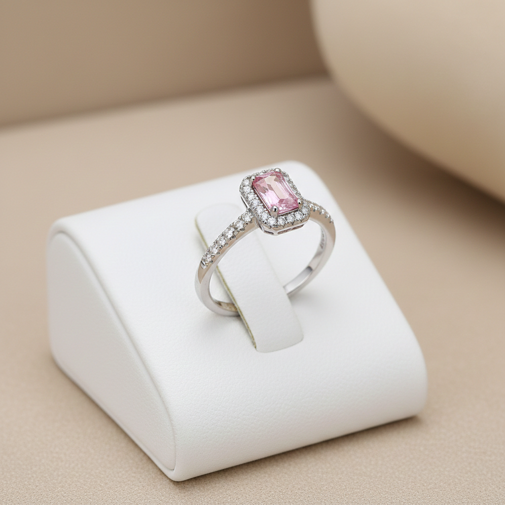 Sterling Silver Pink Topaz Ring Halo Cluster Engagement 925 Hallmark Size K-S