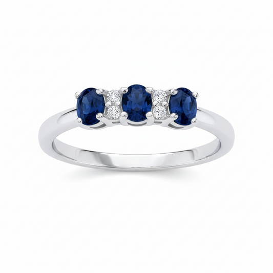 Sapphire Three Stone Trilogy Ring Sterling Silver Engagment 925Hallmark Size K-S