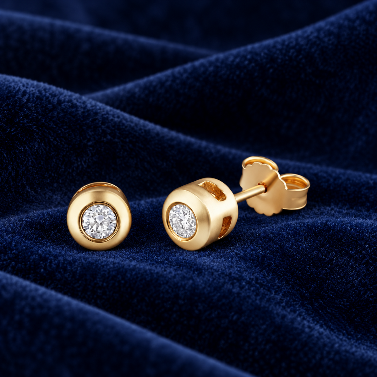 Diamond Bezel Set Solitaire Earrings Yellow Gold 0.20ctw Real Mined Diamonds
