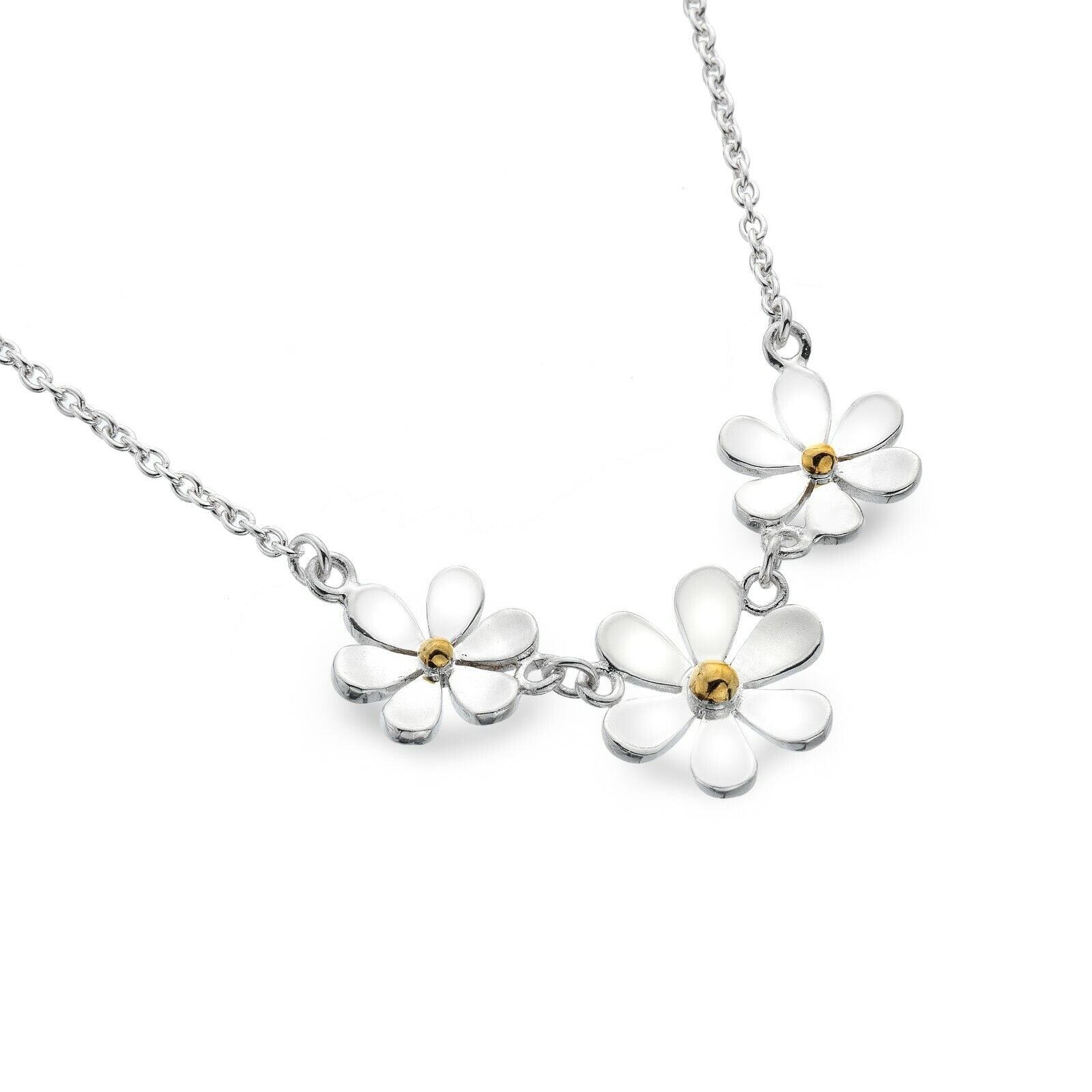 Silver Daisy Cluster Necklace Solid Sterling Silver 16-18" Hallmark Luxury Box