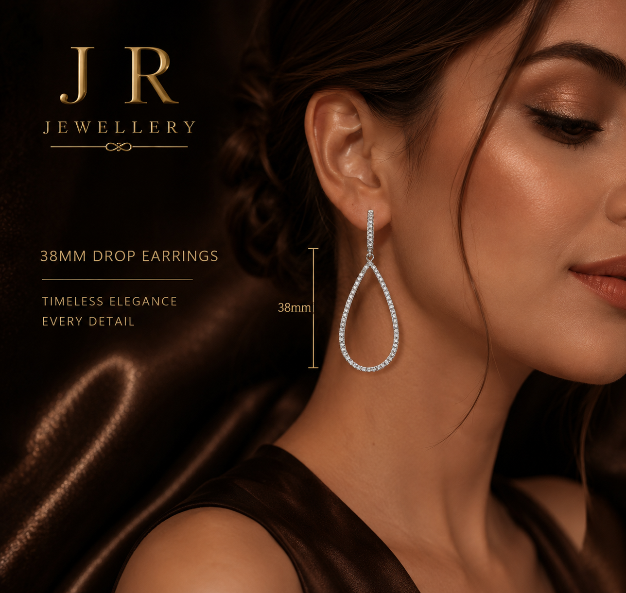 White Gold 38mm Drop Natural Diamond Teardrop Earrings