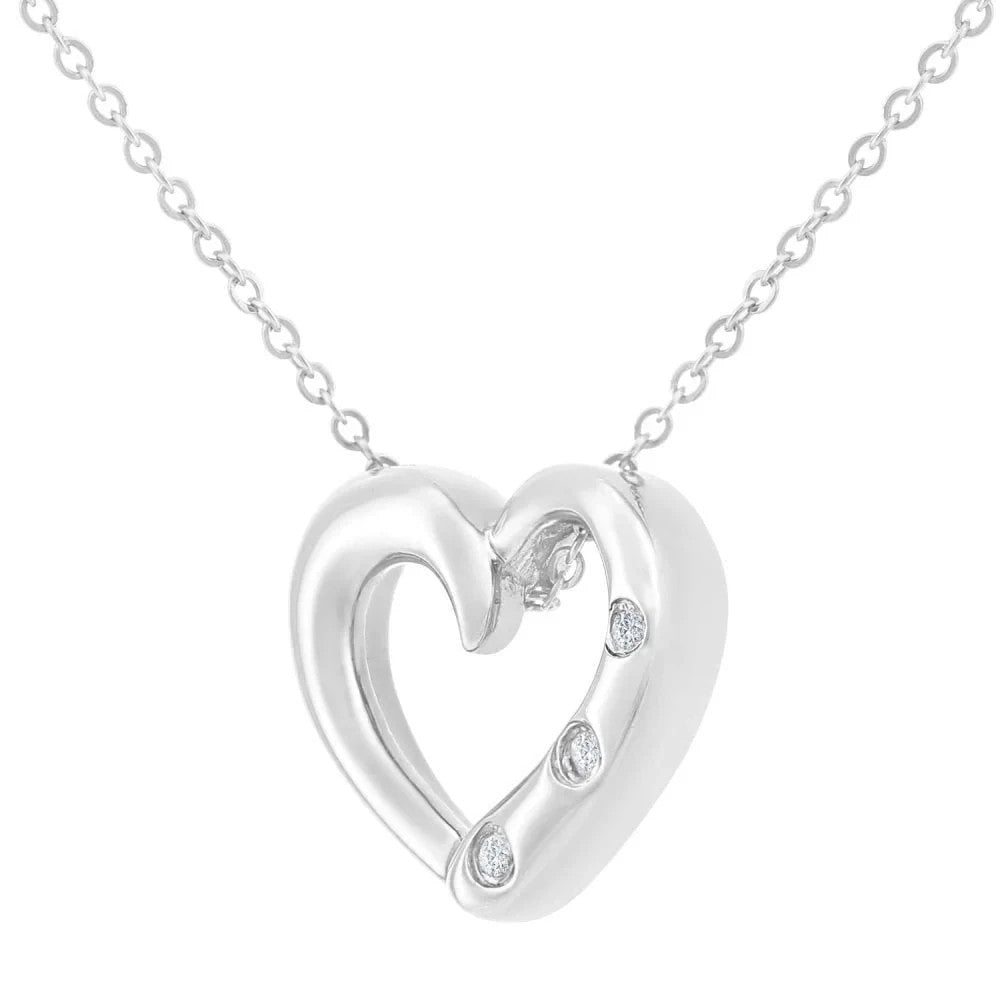 Natural Three Diamond Heart Pendant White Gold 18" Chain Hallmark British Made