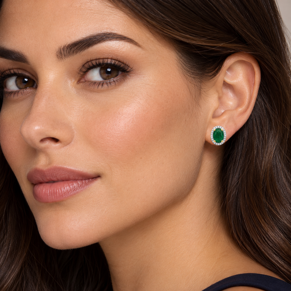 Emerald and Diamond Earrings 18ct Yellow Gold Oval Studs Real Emeralds Diamonds