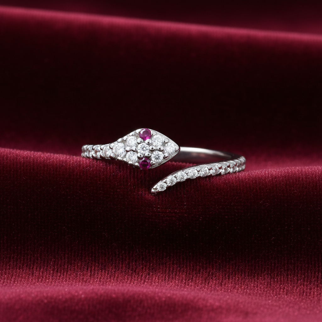 Sterling Silver Ruby Snake Wrap Ring 925 Hallmark Size J - T