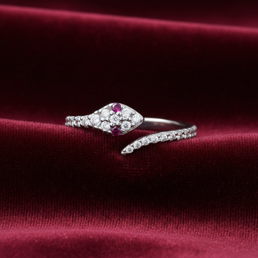 Sterling Silver Ruby Snake Wrap Ring 925 Hallmark Size J - T