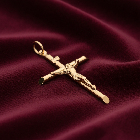 18ct Gold Crucifix Cross Pendant on Solid Sterling Silver 925 Hallmark 50mm
