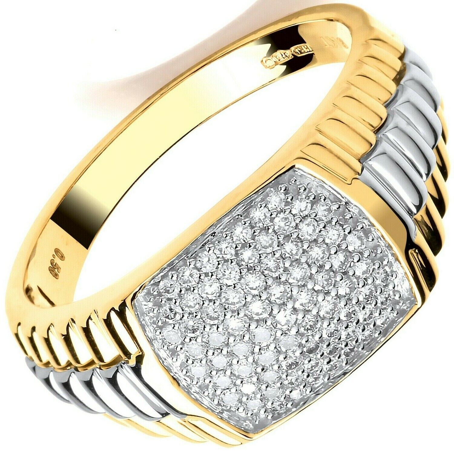 Gents Diamond Signet Watch Strap Ring 9ct Yellow Gold 0.50 Carat Weight