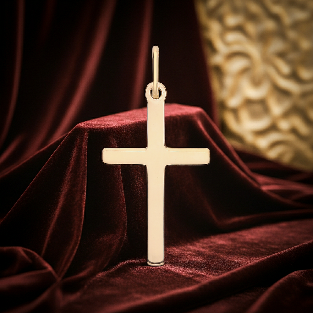 18ct Gold Cross Pendant on Solid Sterling Silver 925 Hallmark 26mm