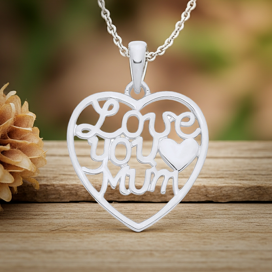 Love You Mum Pendant Solid Sterling Silver 925 Hallmark 18" Chain Mothers Day
