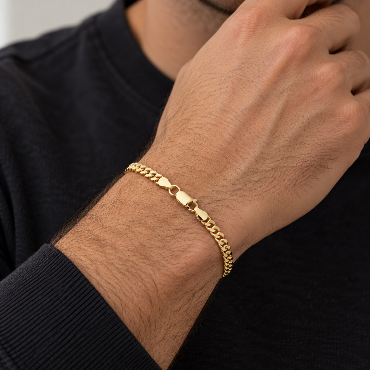 18ct Gold Mens Cuban Bracelet on Solid Silver British Made Hallmarked 8"
