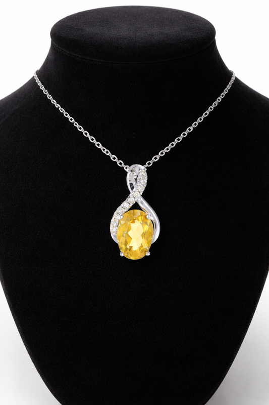 Citrine Infinity Pendant With Diamonds 9ct White Gold 18" 46cm Length Chain