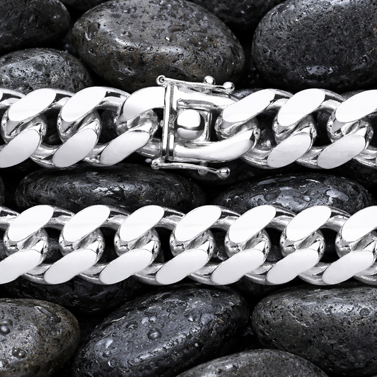 Men's Sterling Silver Cuban Chain Box Lock 13mm Wide 289 Grams 30" 76cm Hallmark