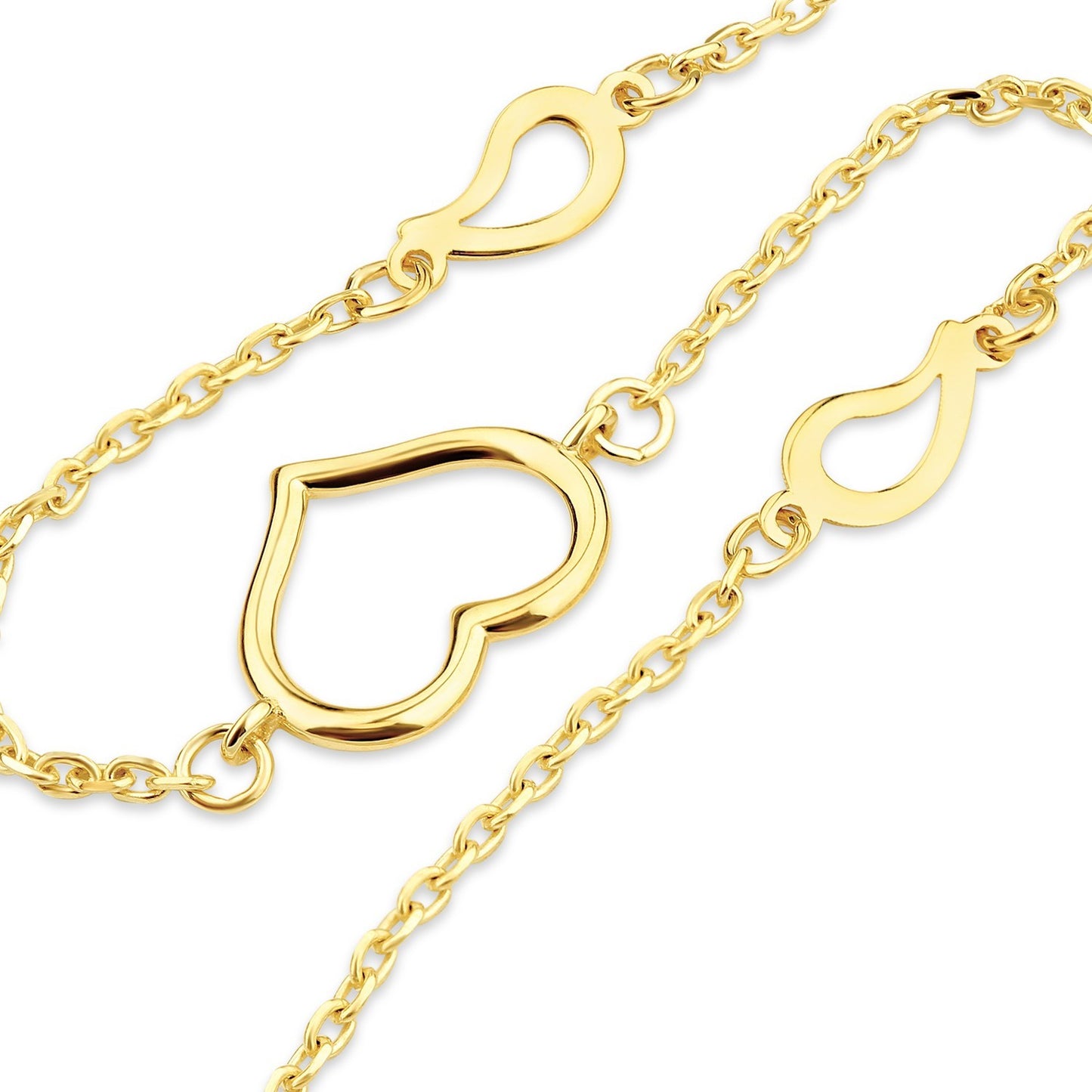 Open Heart Gold Chain Bracelet 9ct Yellow Gold 375 Hallmark 19cm