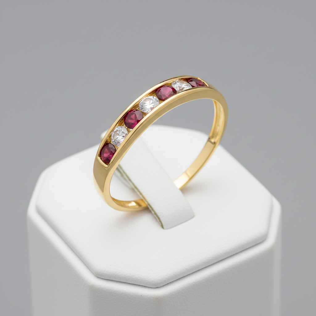 18ct Gold Ruby Eternity Ring Channel Set on Solid Silver 925 Hallmark Size K-S