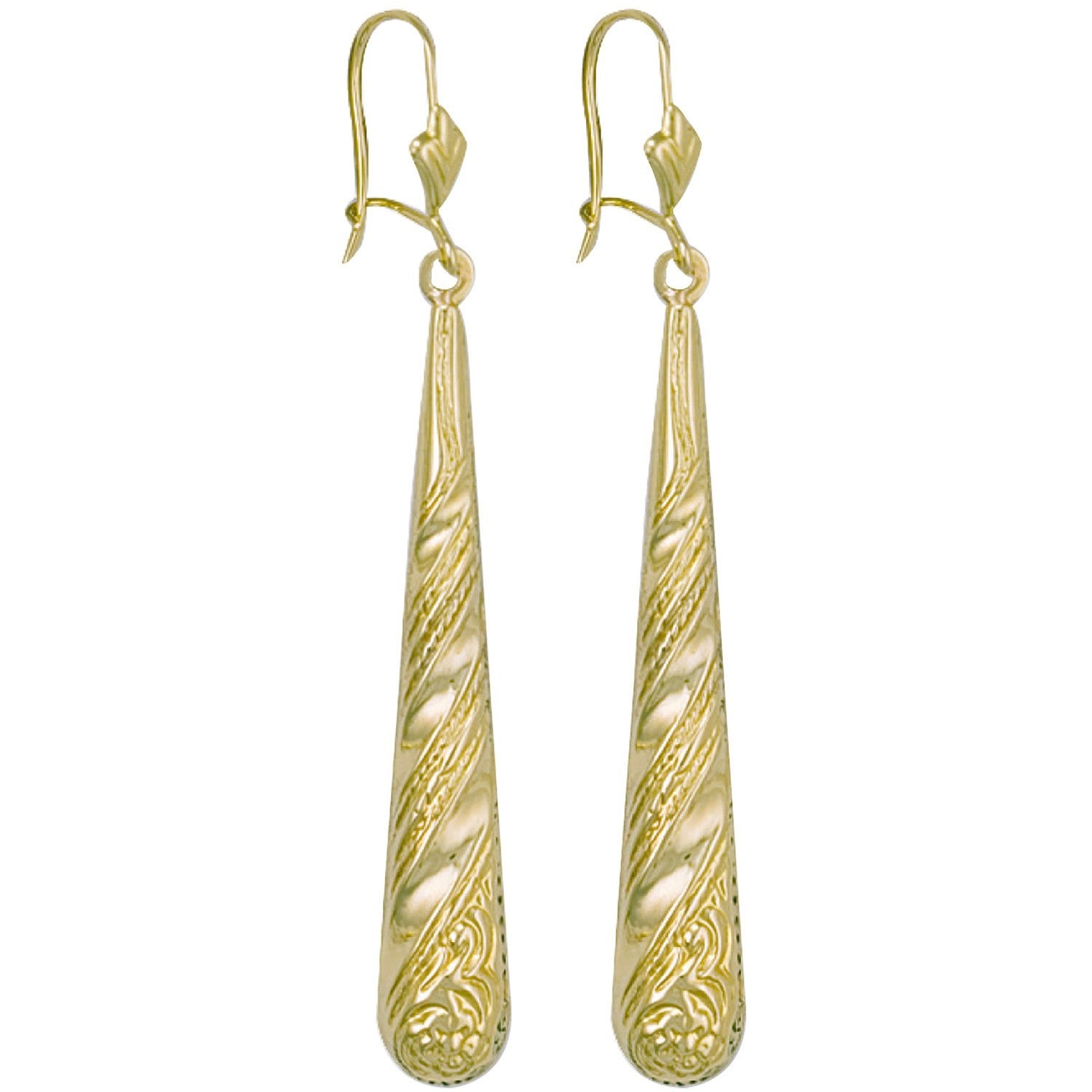 Patterned Drop Earrings 9ct Yellow Gold Drops 57mm Hallmarked