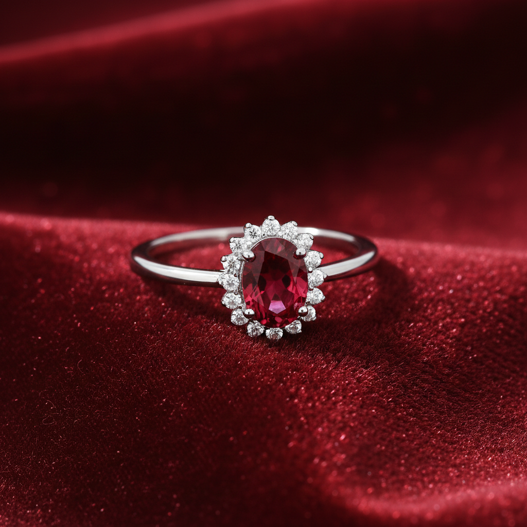 Sterling Silver Ruby Ring Oval Cluster Engagement 925 Hallmark Size K-S