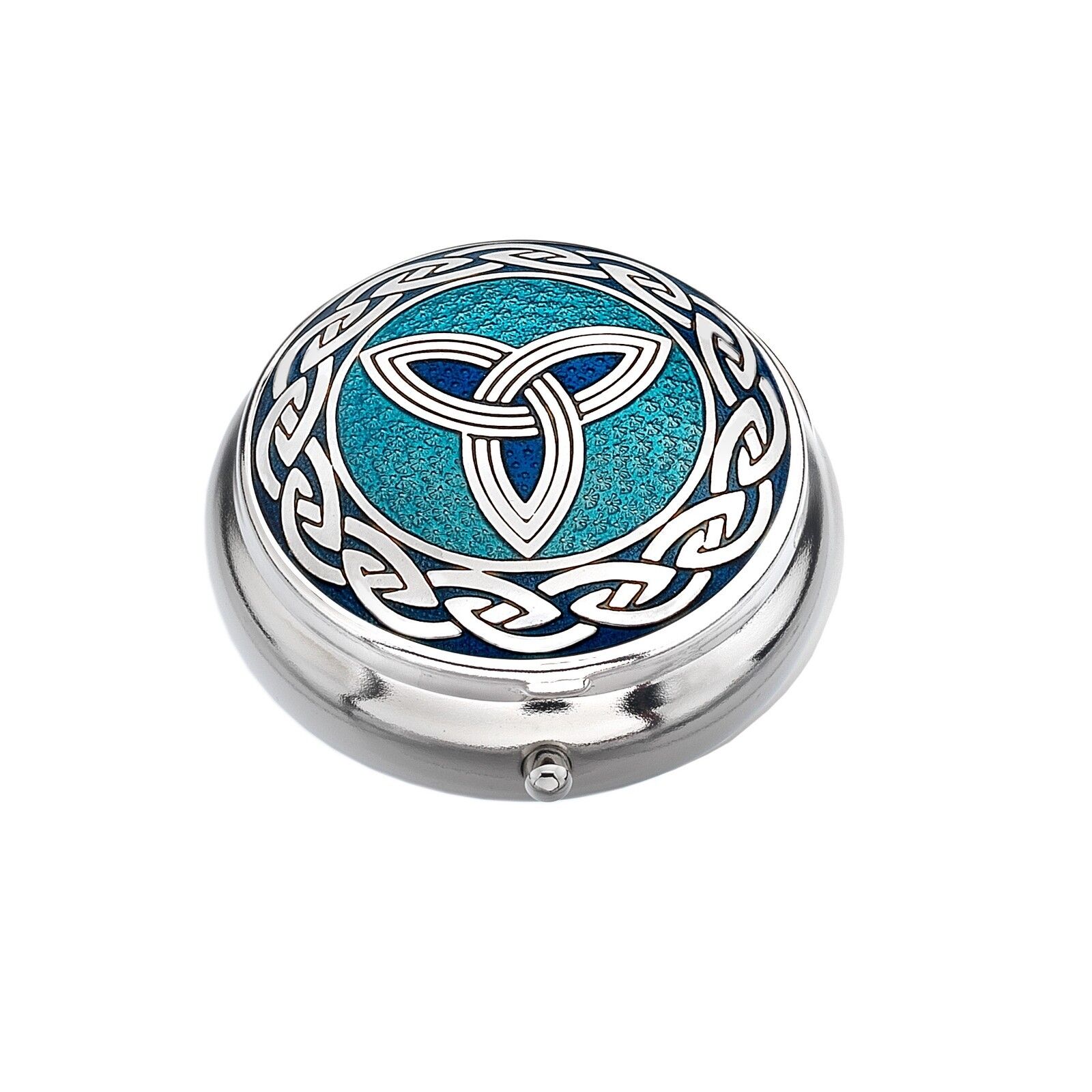 Pillbox Silver Plated Celtic Trinity Knot Blue Brand New and Boxed