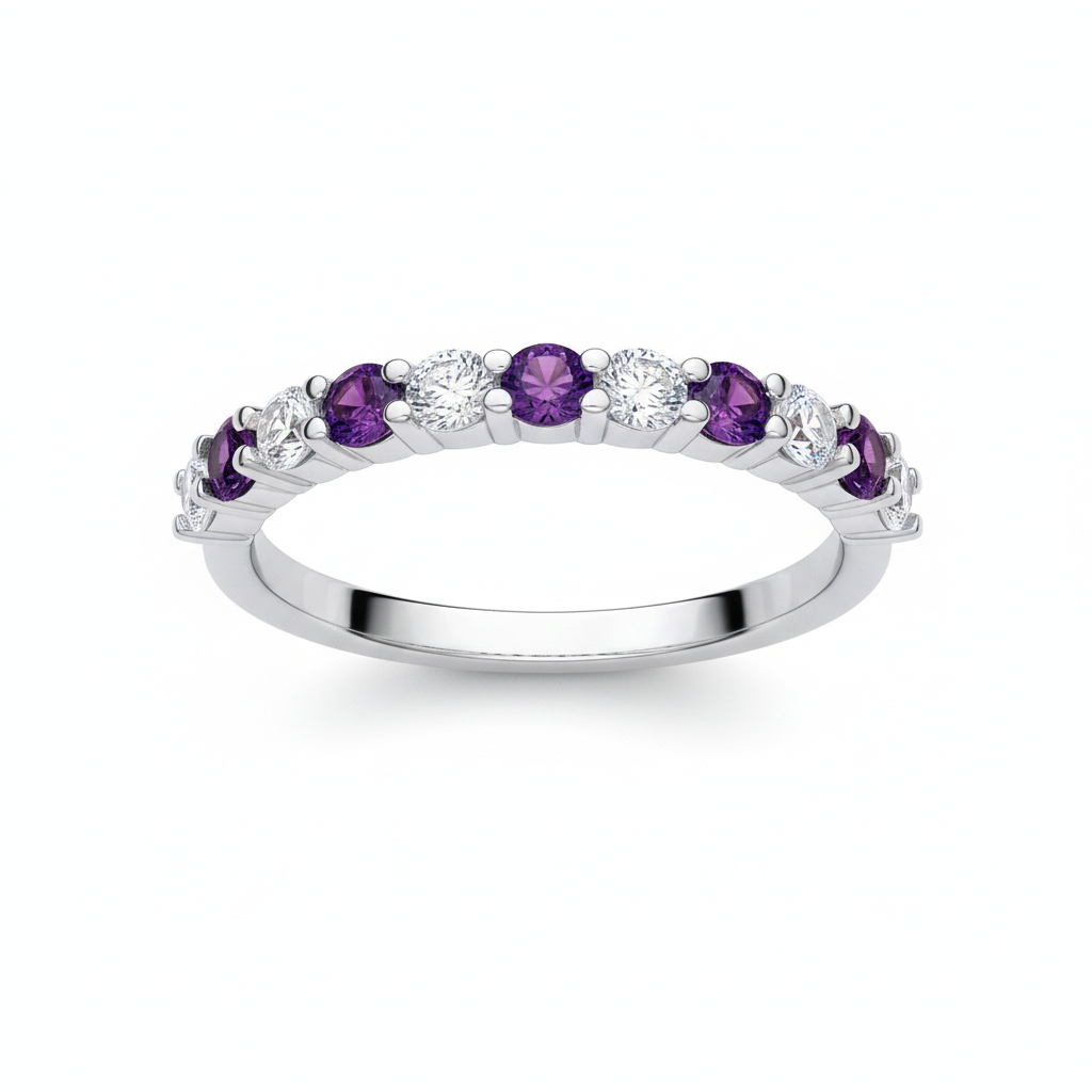 Sterling Silver Amethyst Eternity Ring Anniversary Band 925 Hallmark Size K - S