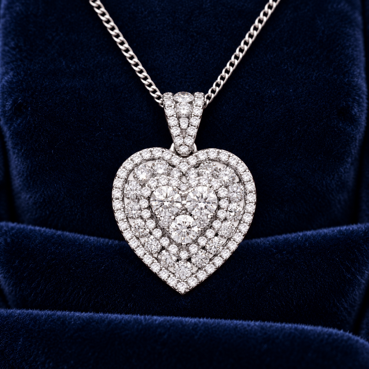 Real Diamond Heart Pendant 18ct White Gold 18" Chain 1.35ctw of Premium Diamonds