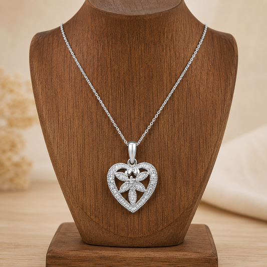 Natural Diamond Heart Pendant 9ct White Gold 18" Chain Hallmark British Made