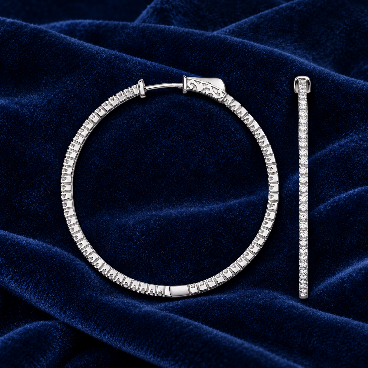 Real Diamond Hoop Earrings 18ct White Gold 40mm Diameter 1.02ctw Mined Diamonds