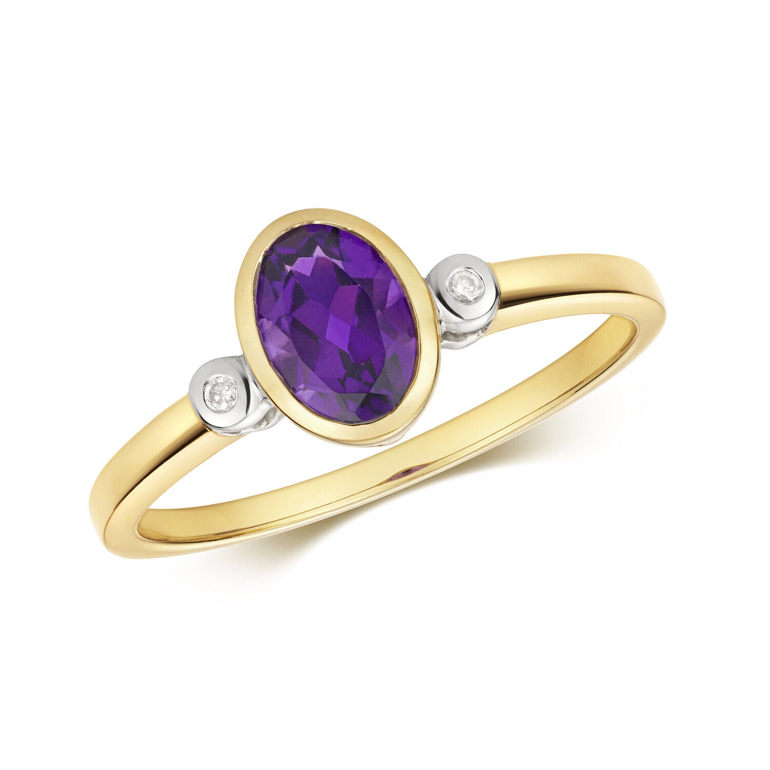 Real Amethyst and Diamond Ring 9ct Yellow Gold Oval Cut Solitaire Sizes J - Q