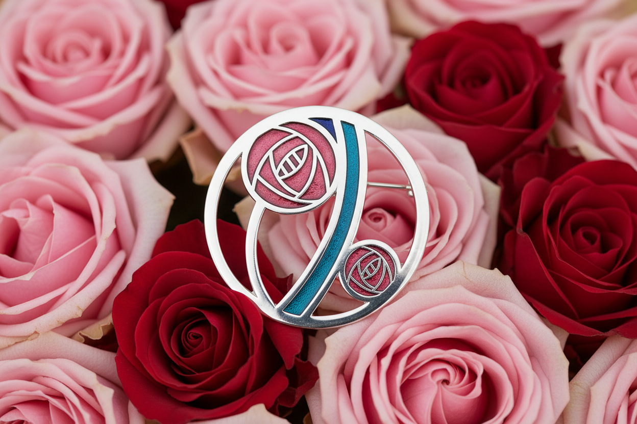 Mackintosh Red Rose Brooch Cut Out Design Silver Plated Brand New Gift Packaging
