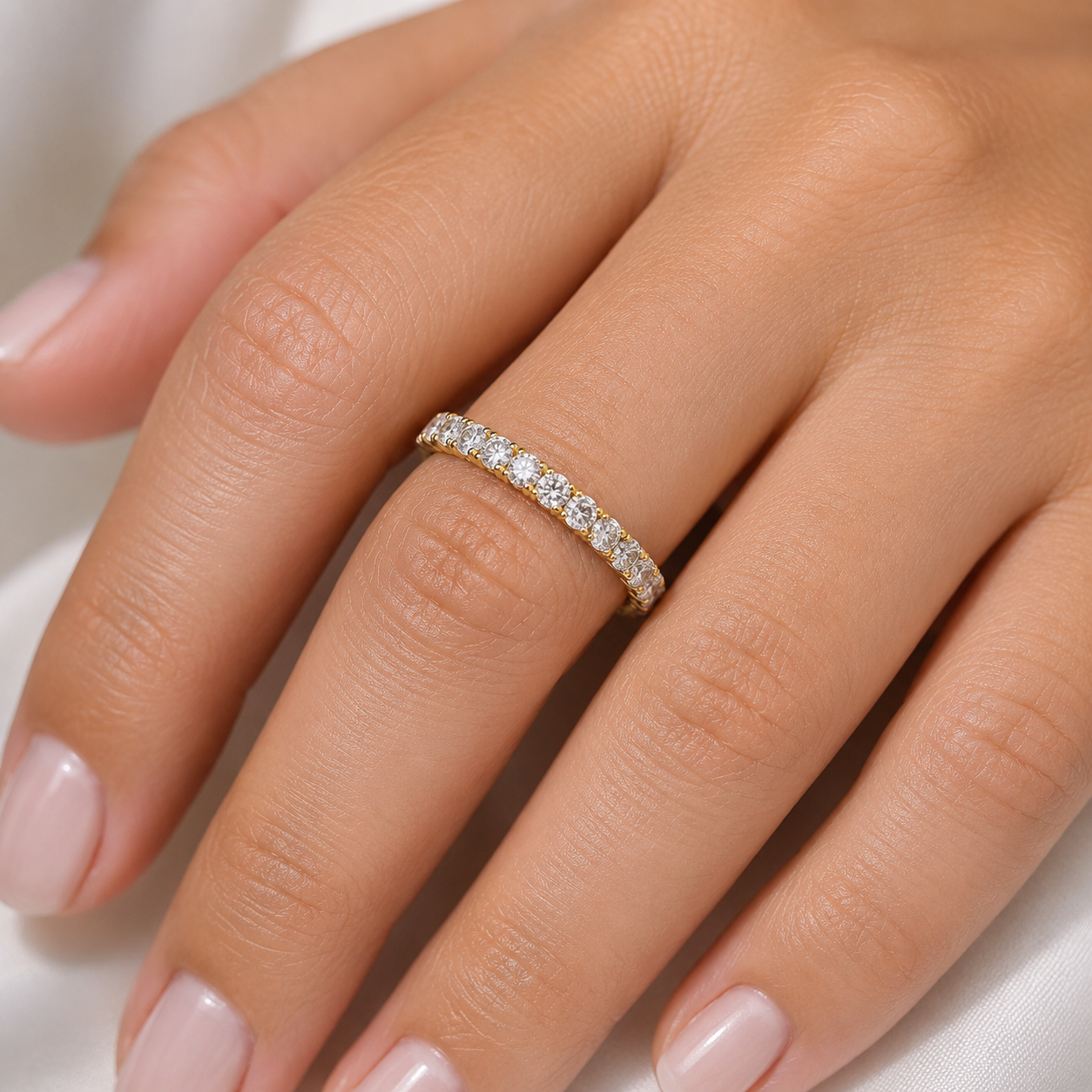 18ct Gold Full Eternity 3mm Band Wedding Ring on Solid Sterling Silver 925