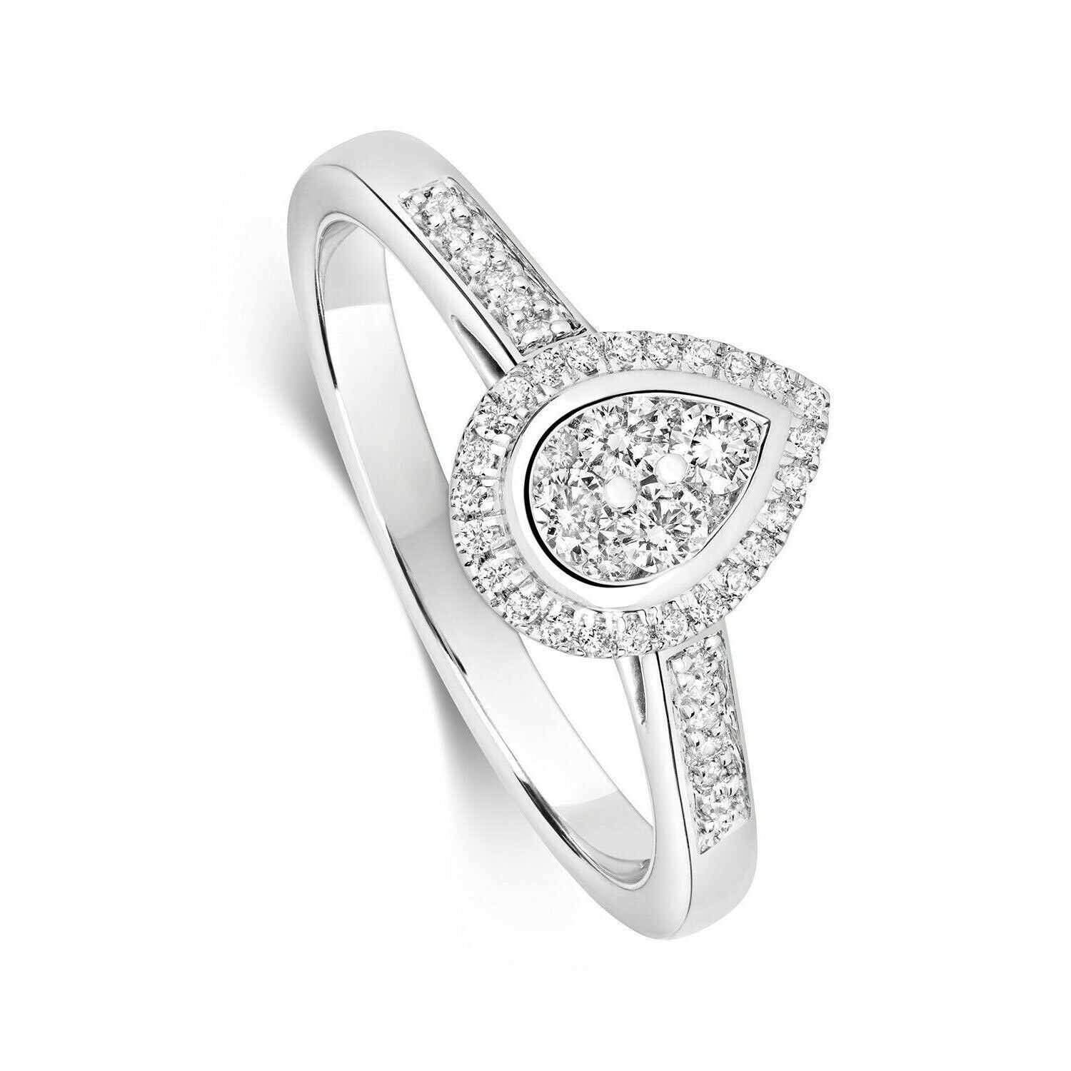 Real Diamond Pear Ring 9ct White Gold Cluster Engagement 0.25ctw