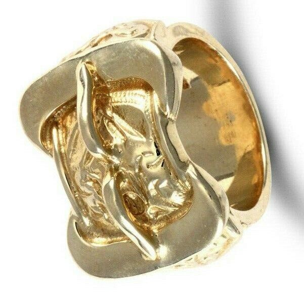 Gents Double Buckle Ring HEAVY Yellow Gold Hallmarked British Made Men's Band