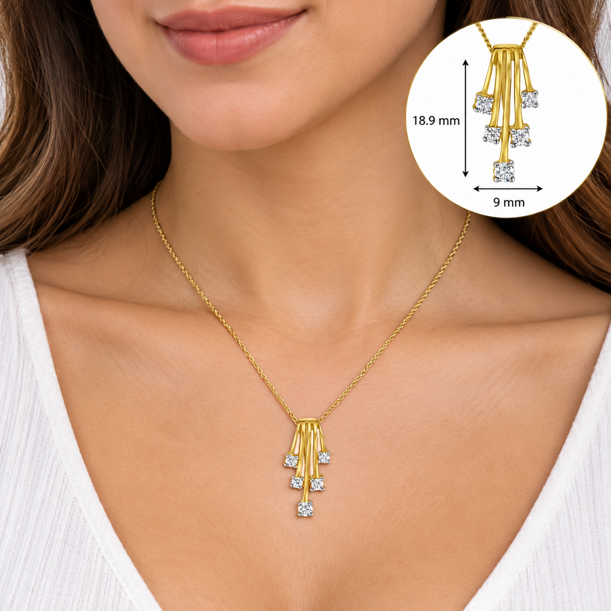 Real Diamond Drop Pendant 9ct Yellow Gold 18" / 45cm 0.25ctw Premium Diamonds