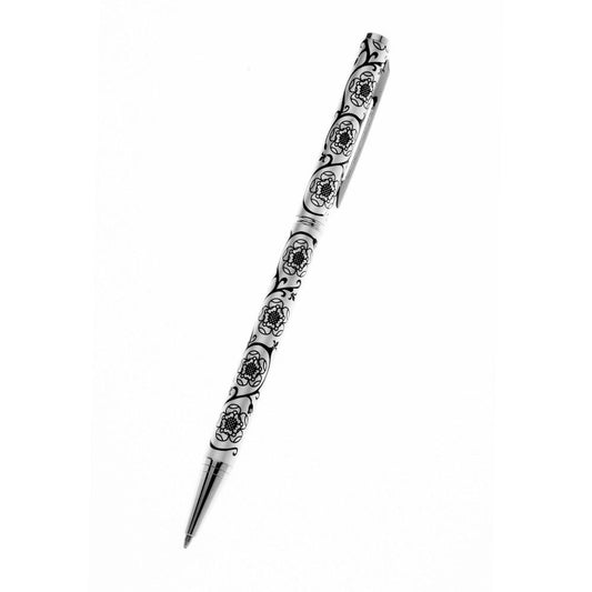 Ballpoint Pen Silver Plated Tudor Rose Designer Black Ink Brand New Boxed