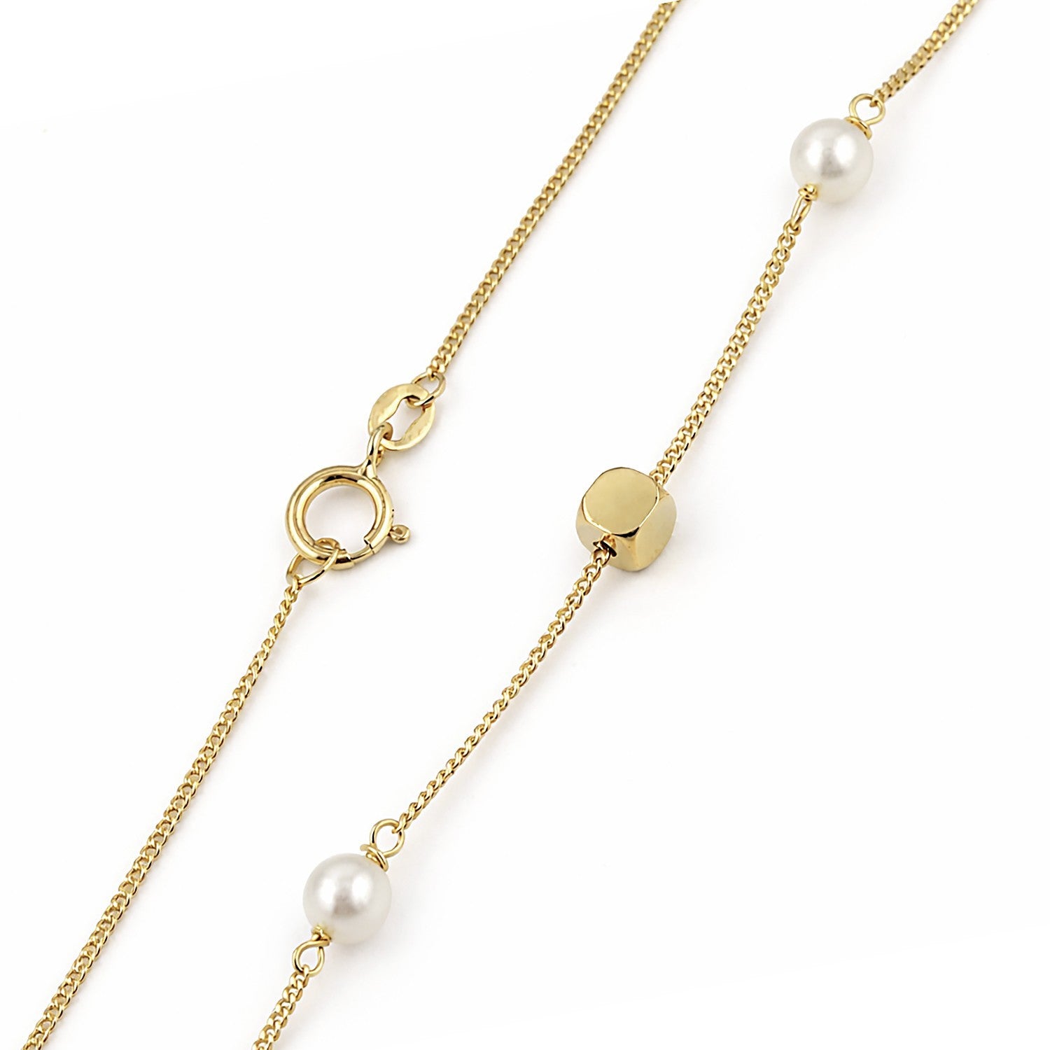 Freshwater Pearl & Geometric Bead Bracelet 9ct Yellow Gold 375 Hallmark 19cm
