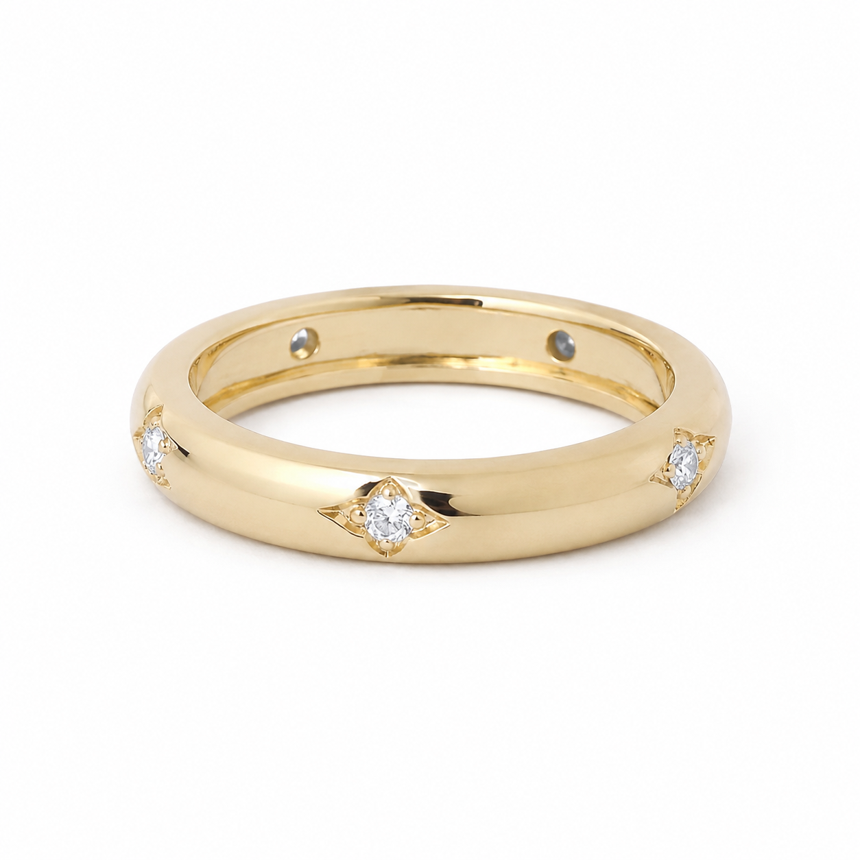 18ct Gold 4mm Wedding Band Ring on Solid Sterling Silver 925 Hallmark Size J - U