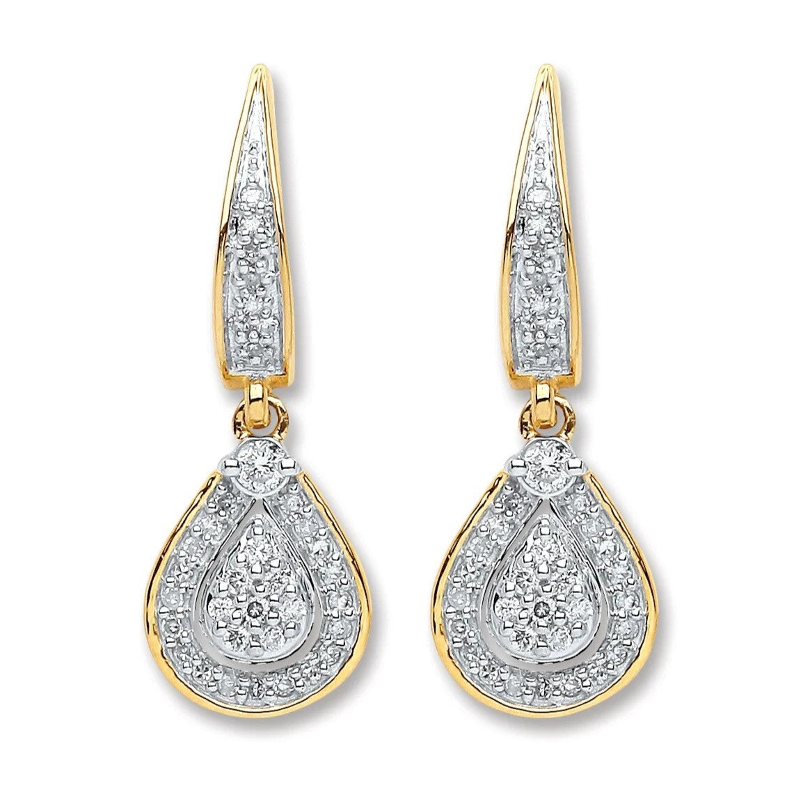 9ct Gold Diamond Teardrop Earrings 24mm Drop Pear Cluster Dangle