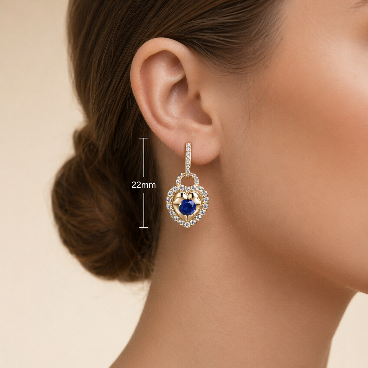 Natural Sapphire and Diamond Heart Drop Earrings 9ct Yellow Gold Hallmarked